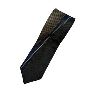 Vintage Towncraft Mens‎ Long Tie Black Gold Abstract Geometric Retro